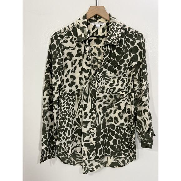 Diane Von Furstenberg Silk Shirt 4 Leopard AOP Safari Chic Quiet Lux Art Boho - Picture 1 of 16